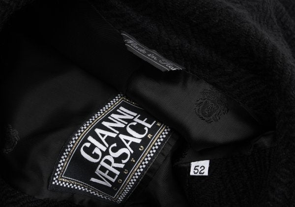 GIANNI VERSACE Herringbone Wool Blend Coat Black Size 52