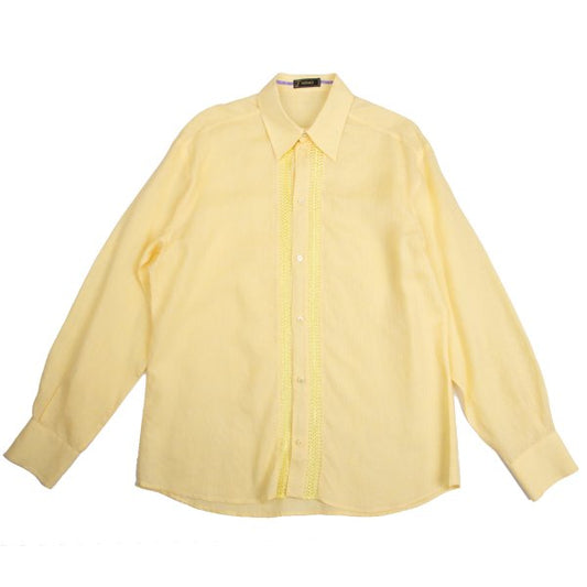 VERSACE Front Decorative Linen Shirt Yellow Size L
