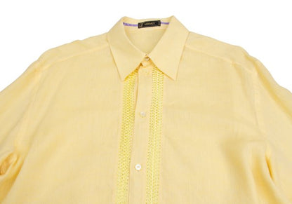 VERSACE Front Decorative Linen Shirt Yellow Size L