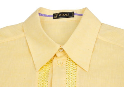 VERSACE Front Decorative Linen Shirt Yellow Size L