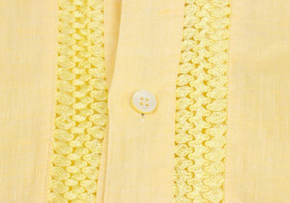 VERSACE Front Decorative Linen Shirt Yellow Size L
