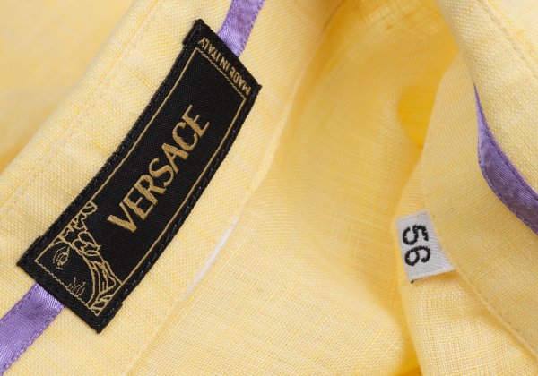 VERSACE Front Decorative Linen Shirt Yellow Size L