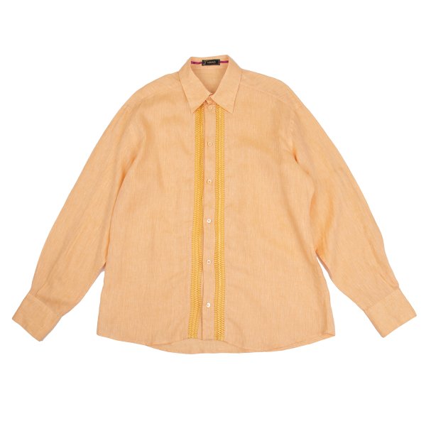 VERSACE Front Sheer Panel Linen Shirt Orange Size 56