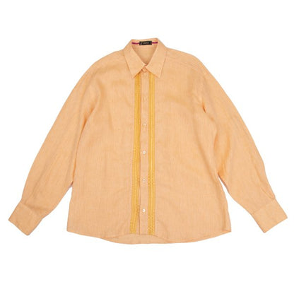 VERSACE Front Sheer Panel Linen Shirt Orange Size 56