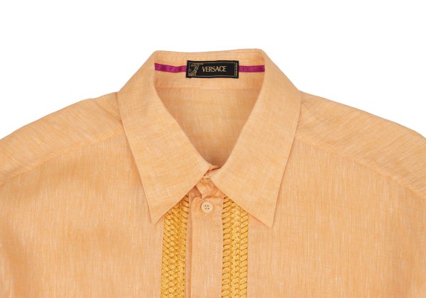 VERSACE Front Sheer Panel Linen Shirt Orange Size 56