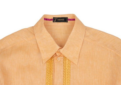 VERSACE Front Sheer Panel Linen Shirt Orange Size 56