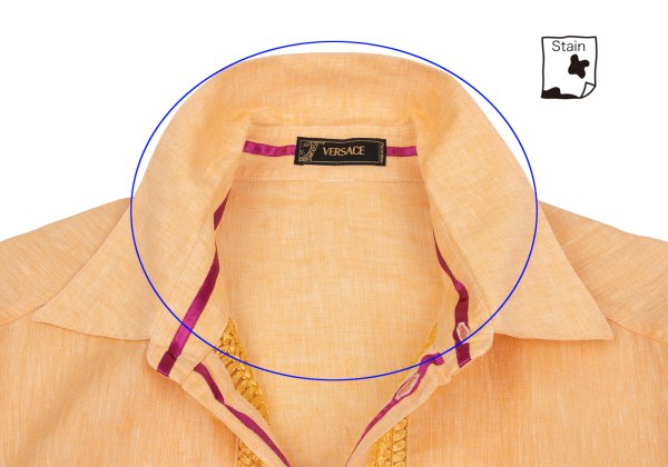 VERSACE Front Sheer Panel Linen Shirt Orange Size 56