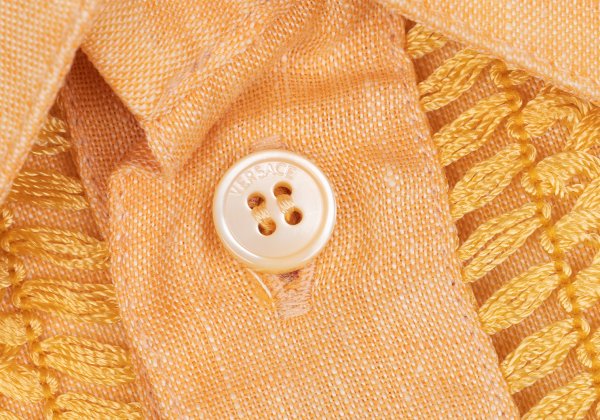 VERSACE Front Sheer Panel Linen Shirt Orange Size 56