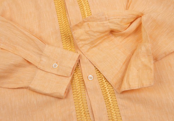 VERSACE Front Sheer Panel Linen Shirt Orange Size 56