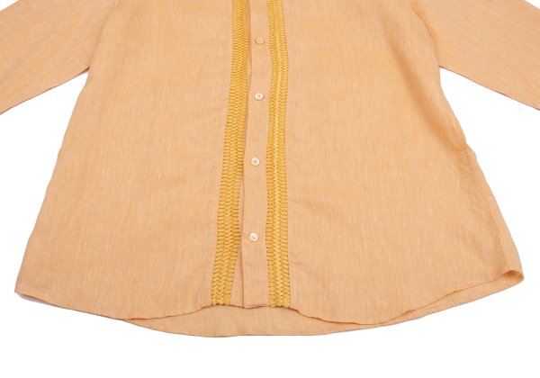 VERSACE Front Sheer Panel Linen Shirt Orange Size 56