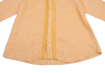 VERSACE Front Sheer Panel Linen Shirt Orange Size 56