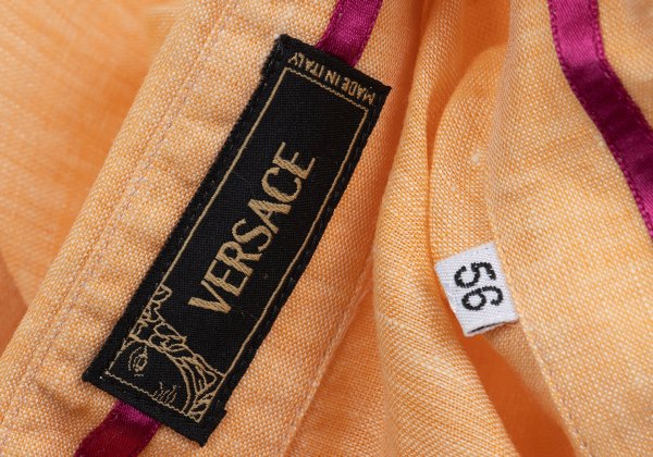 VERSACE Front Sheer Panel Linen Shirt Orange Size 56