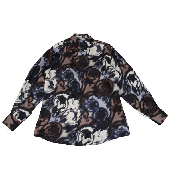 VERSACE Faded All-Over Print Silk Shirt Brown Size 54