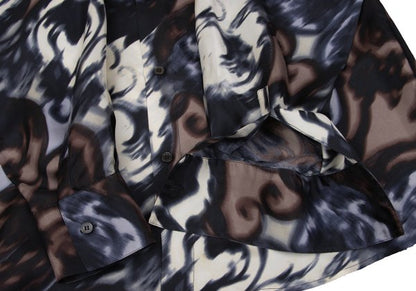 VERSACE Faded All-Over Print Silk Shirt Brown Size 54