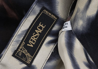 VERSACE Faded All-Over Print Silk Shirt Brown Size 54