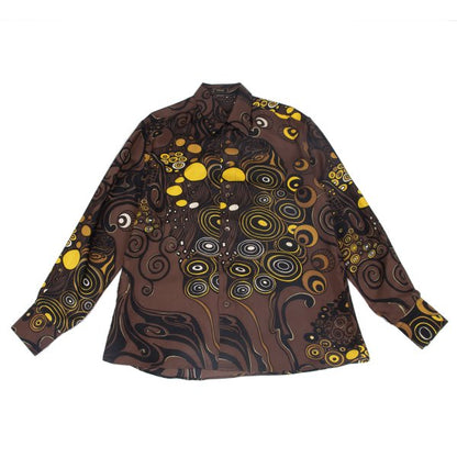 VERSACE Multi Circle Print Polyester Shirt Brown Size 56