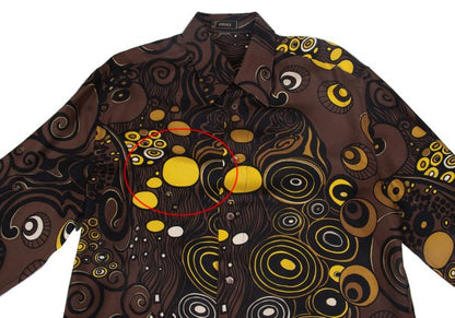 VERSACE Multi Circle Print Polyester Shirt Brown Size 56