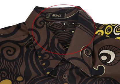 VERSACE Multi Circle Print Polyester Shirt Brown Size 56