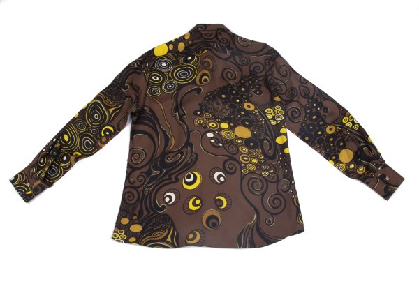 VERSACE Multi Circle Print Polyester Shirt Brown Size 56