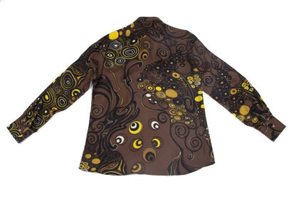 VERSACE Multi Circle Print Polyester Shirt Brown Size 56