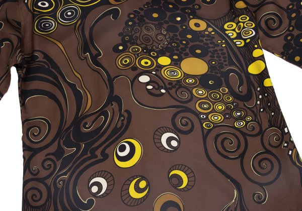 VERSACE Multi Circle Print Polyester Shirt Brown Size 56
