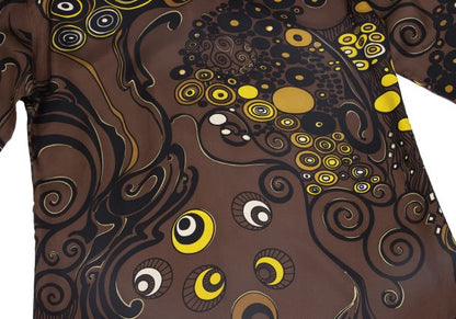 VERSACE Multi Circle Print Polyester Shirt Brown Size 56