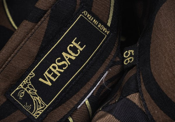 VERSACE Multi Circle Print Polyester Shirt Brown Size 56