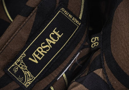 VERSACE Multi Circle Print Polyester Shirt Brown Size 56