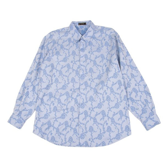 VERSACE Flower Jacquard Long Sleeve Shirt Blue Size 56