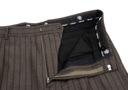 VERSACE Tuck Stripe Pants Brown Size L