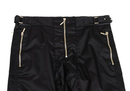 VERSACE Black Nylon & Leather Biker Pants Size L