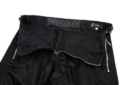 VERSACE Black Nylon & Leather Biker Pants Size L