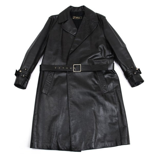 VERSACE Belted Leather Coat Black Size XL