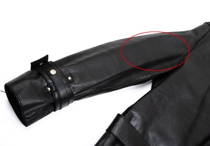 VERSACE Belted Leather Coat Black Size XL