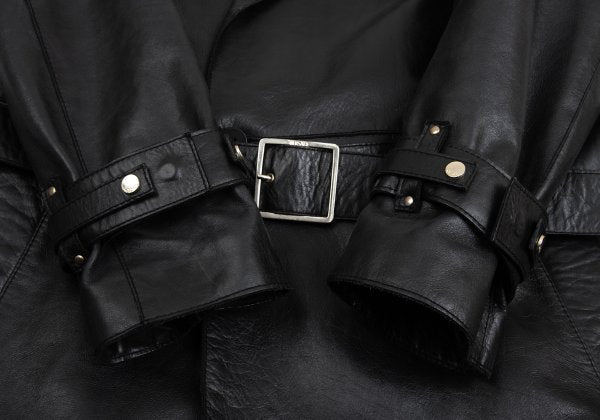 VERSACE Belted Leather Coat Black Size XL