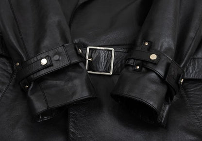 VERSACE Belted Leather Coat Black Size XL