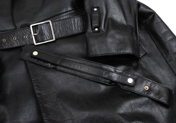 VERSACE Belted Leather Coat Black Size XL