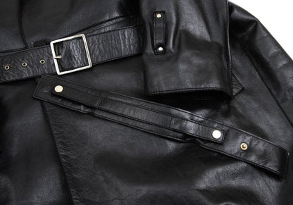 VERSACE Belted Leather Coat Black Size XL