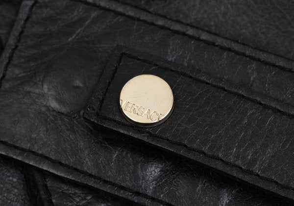 VERSACE Belted Leather Coat Black Size XL
