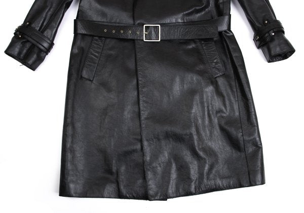 VERSACE Belted Leather Coat Black Size XL