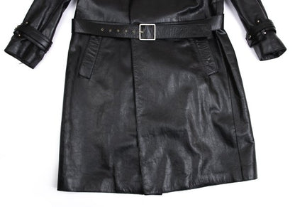 VERSACE Belted Leather Coat Black Size XL
