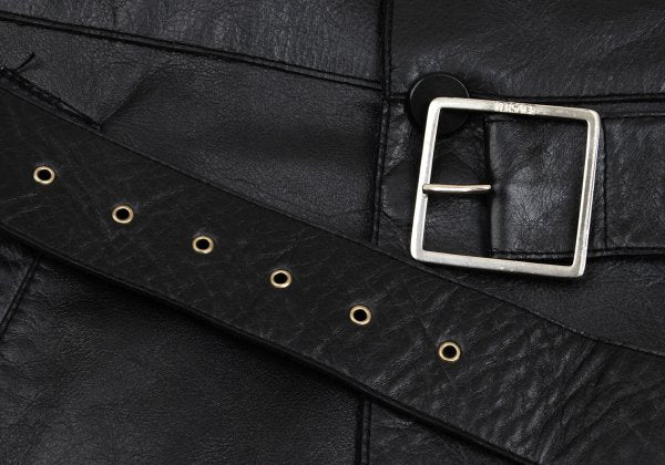 VERSACE Belted Leather Coat Black Size XL