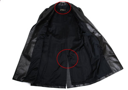 VERSACE Belted Leather Coat Black Size XL