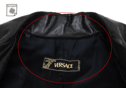 VERSACE Belted Leather Coat Black Size XL