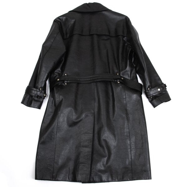 VERSACE Belted Leather Coat Black Size XL