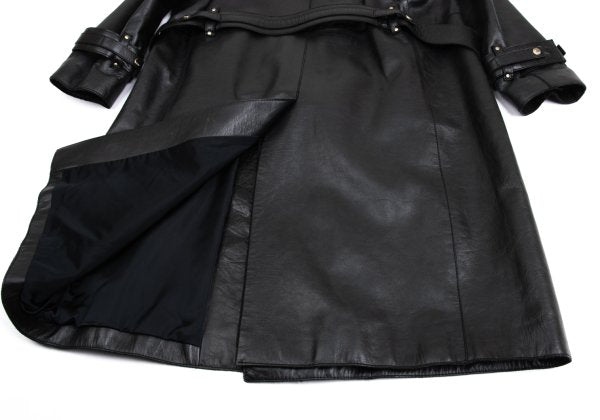 VERSACE Belted Leather Coat Black Size XL