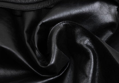 VERSACE Belted Leather Coat Black Size XL