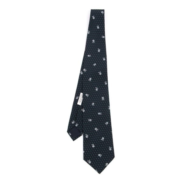 GIORGIO ARMANI Silk Floral Print Tie Navy Green