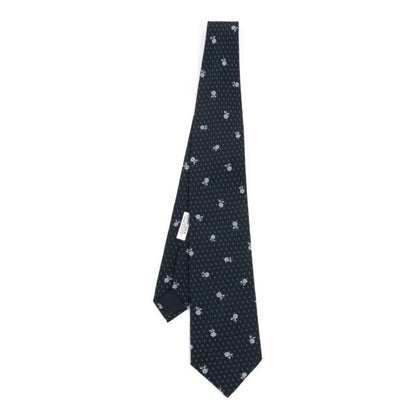 GIORGIO ARMANI Silk Floral Print Tie Navy Green