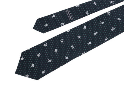 GIORGIO ARMANI Silk Floral Print Tie Navy Green